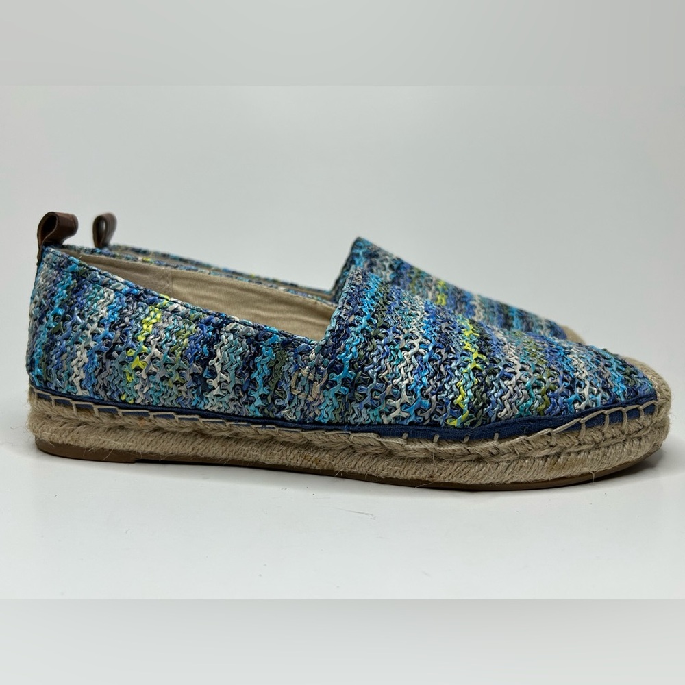 Sam Edelman Khloe Blue Stripe Raffia Slip On Espadrille Flats Size 7.5